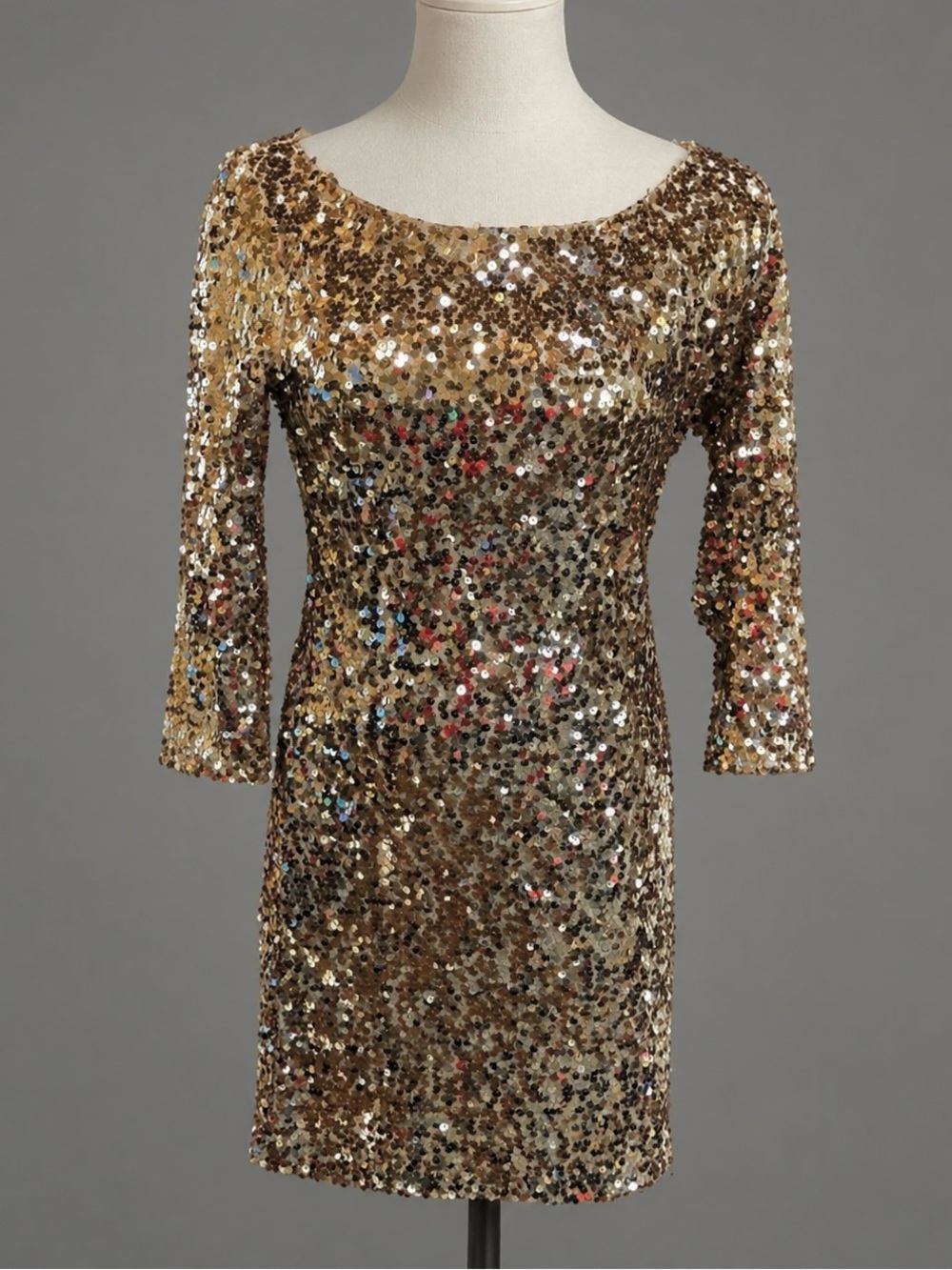 Arden B Gold Sequin 3/4 Sleeve Cocktail Party Mini Dress Size S